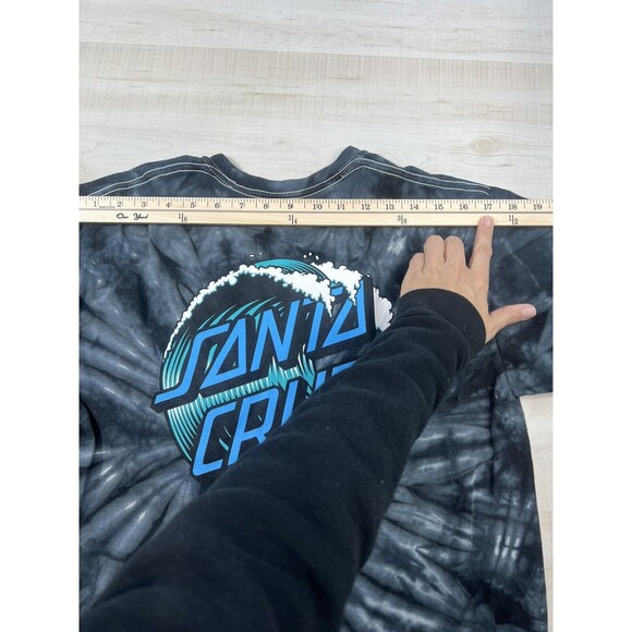 Santa Cruz Skateboards Mens Shirt Tie Dye Blck Gray Skater Tee Waves Logo M - Picture 7 of 10